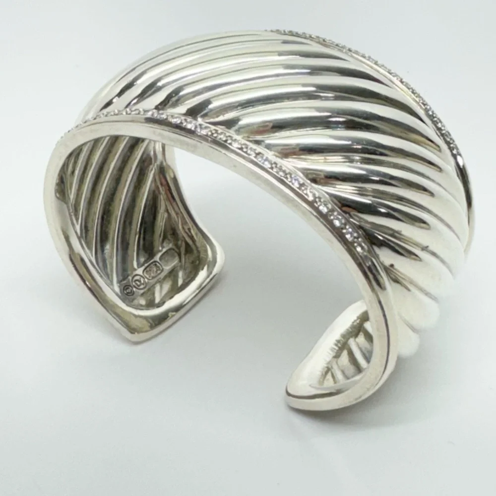 David Yurman Thoroughbred Wide Diamond Cable Cuff Bracelet .925